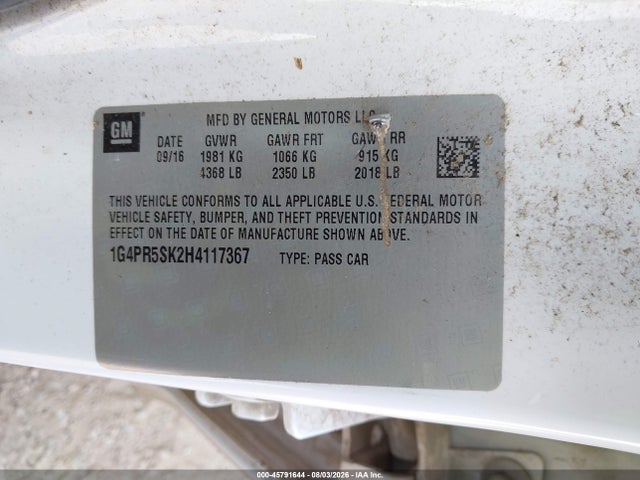 2017 Buick Verano Sport Touring მანქანა იყიდება აუქციონზე, vin: 1G4PR5SK2H4117367, აუქციონის ნომერი: 45791644