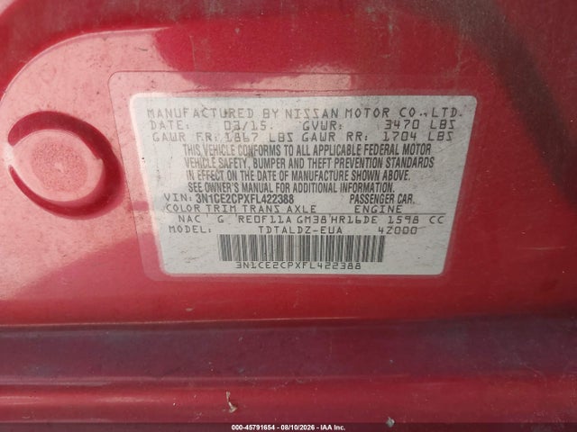 Продажа на аукционе авто 2015 Nissan Versa Note S (sr)/s Plus/sl/sr/sv, vin: 3N1CE2CPXFL422388, номер лота: 45791654