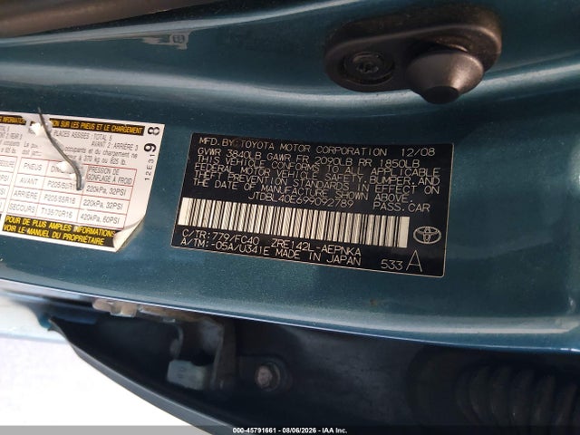Продаж на аукціоні авто 2009 Toyota Corolla Xle, vin: JTDBL40E699092789, номер лоту: 45791661