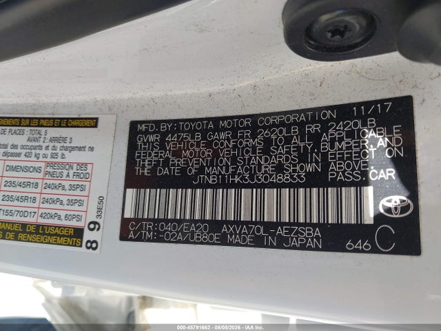 JTNB11HK3J3048833 Toyota CAMRY SE