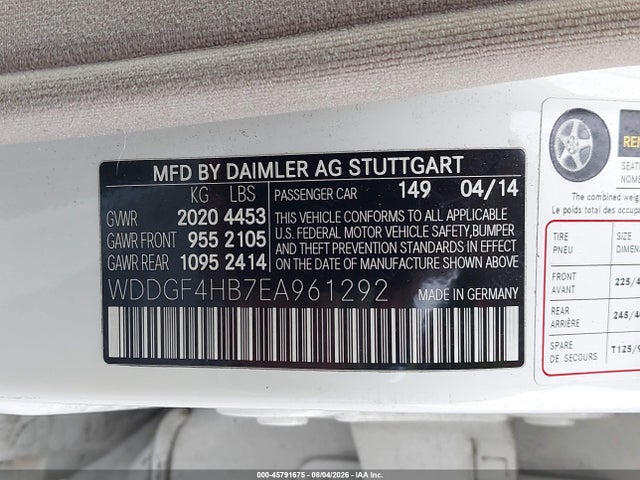 45791675 :رقم المزاد ، WDDGF4HB7EA961292 vin ، 2014 Mercedes-benz C 250 Sport مزاد بيع