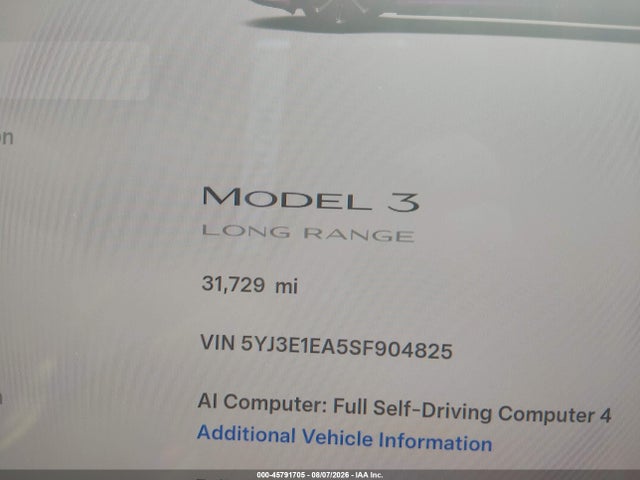 5YJ3E1EA5SF904825 Tesla Model 3 Long Range Rear-wheel Drive/standard Rear-wheel Drive