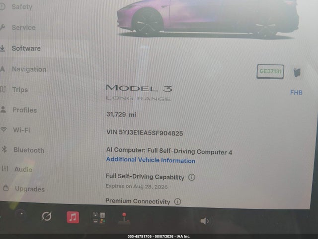 5YJ3E1EA5SF904825 Tesla Model 3 Long Range Rear-wheel Drive/standard Rear-wheel Drive