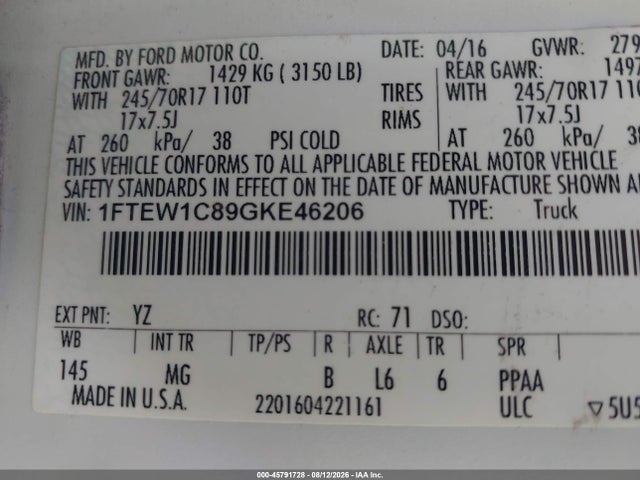 Ford F-150 Xlt 2016 1FTEW1C89GKE46206 Image 8