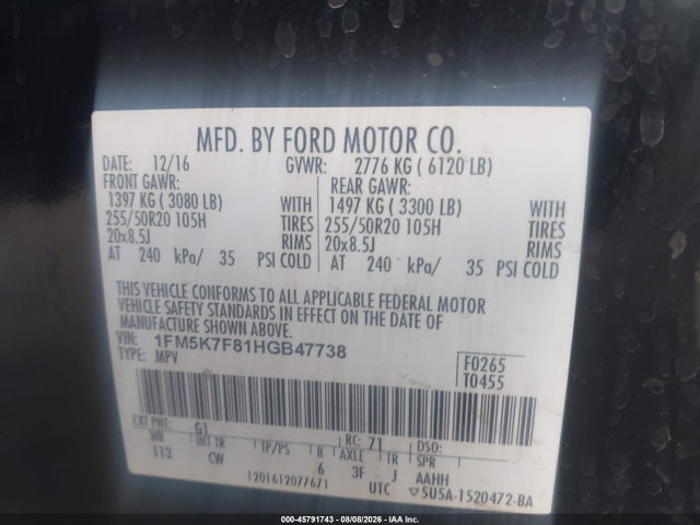 Ford Explorer Limited 2017 1FM5K7F81HGB47738 Image 8