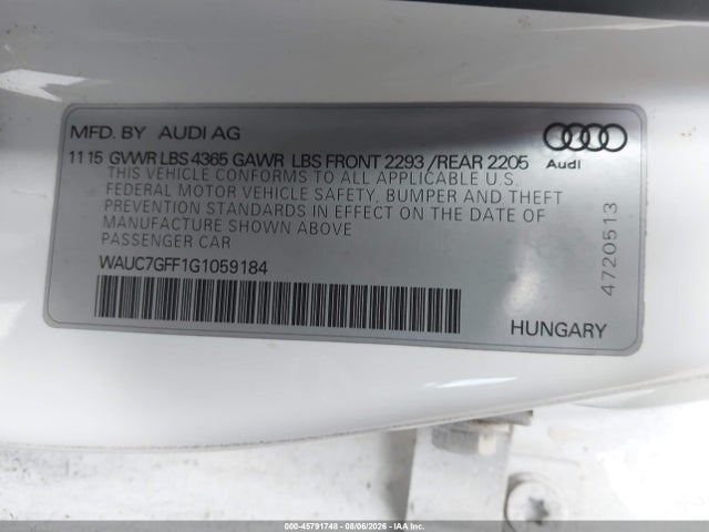 45791748 :رقم المزاد ، WAUC7GFF1G1059184 vin ، 2016 Audi A3 1.8t Premium مزاد بيع