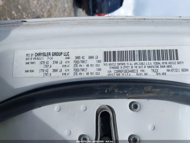 45791759 :رقم المزاد ، 1C6RR6FG9ES408519 vin ، 2014 Ram 1500 Tradesman مزاد بيع