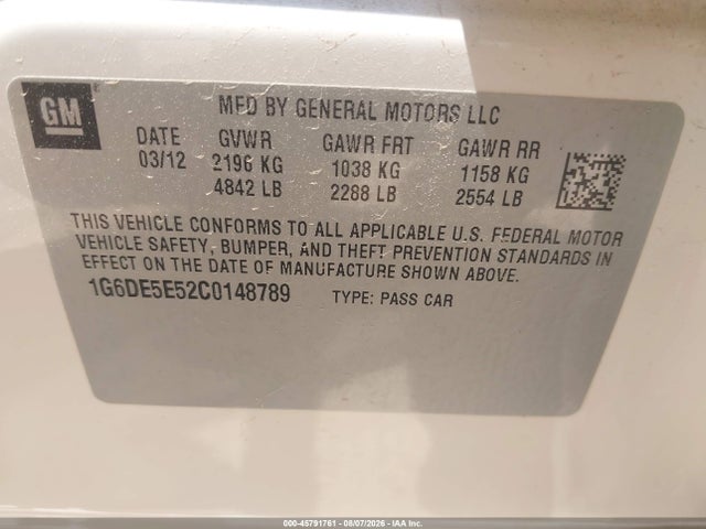 Aukcja sprzedaży 2012 Cadillac Cts Luxury, vin: 1G6DE5E52C0148789, numer aukcji: 45791761
