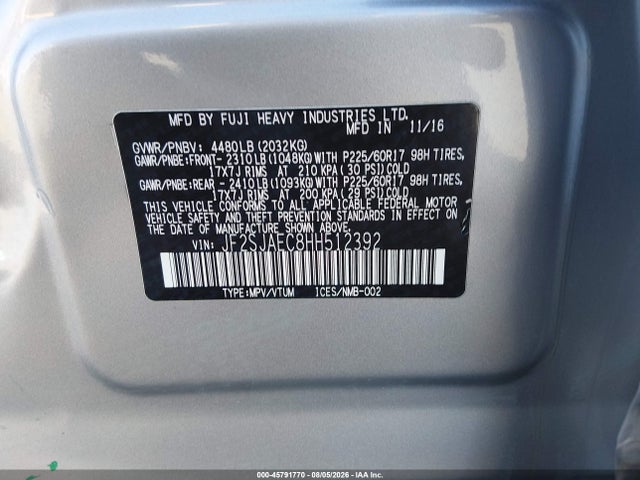 Subaru Forester 2.5i Premium 2017 JF2SJAEC8HH512392 Image 9