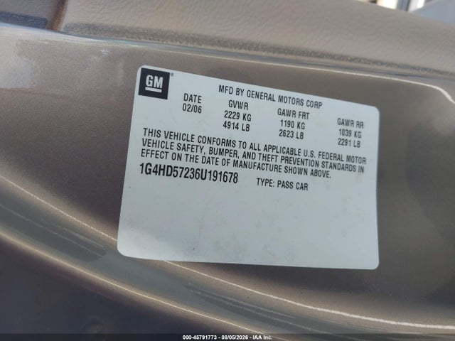 45791773 :رقم المزاد ، 1G4HD57236U191678 vin ، 2006 Buick Lucerne Cxl مزاد بيع