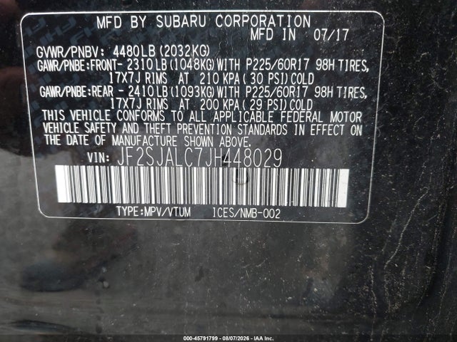 45791799 :رقم المزاد ، JF2SJALC7JH448029 vin ، 2018 Subaru Forester 2.5i Limited مزاد بيع