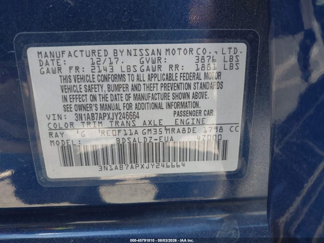 Nissan SENTRA SV 2018 3N1AB7APXJY246664 Image 9
