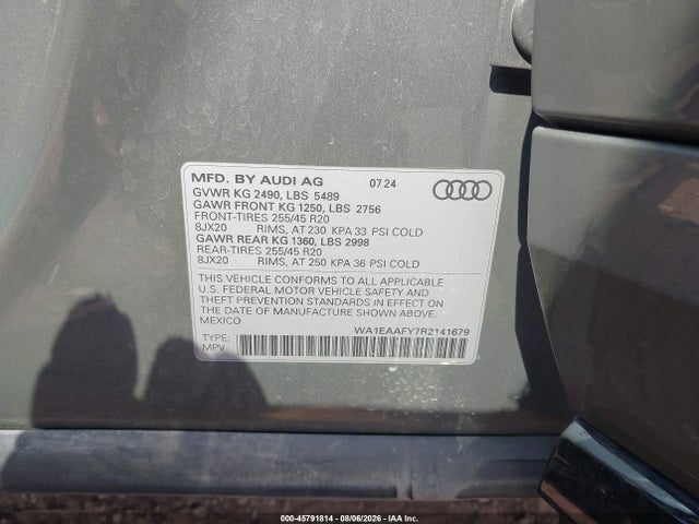 Aukcja sprzedaży 2024 Audi Q5 Premium Plus 45 Tfsi S Line Quattro, vin: WA1EAAFY7R2141679, numer aukcji: 45791814