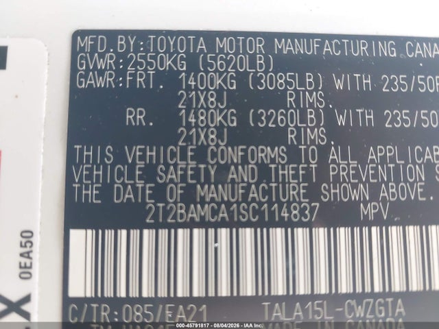 45791817 :رقم المزاد ، 2T2BAMCA1SC114837 vin ، 2025 Lexus Rx 350 Premium مزاد بيع