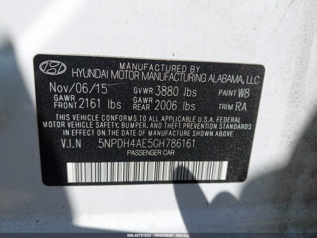 2016 Hyundai Elantra Se მანქანა იყიდება აუქციონზე, vin: 5NPDH4AE5GH786161, აუქციონის ნომერი: 45791824