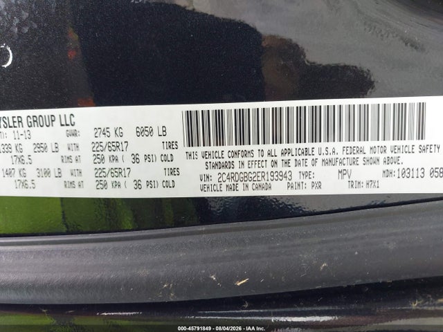 45791849 :رقم المزاد ، 2C4RDGBG2ER193943 vin ، 2014 Dodge Grand Caravan Se مزاد بيع