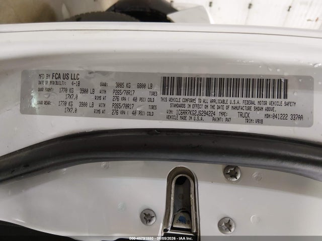 Продаж на аукціоні авто 2018 Ram 1500, vin: 1C6RR7KG2JS294224, номер лоту: 45791880