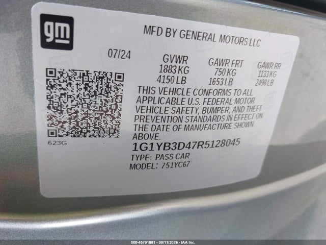 2024 Chevrolet Corvette Stingray Rwd  2lt მანქანა იყიდება აუქციონზე, vin: 1G1YB3D47R5128045, აუქციონის ნომერი: 45791881