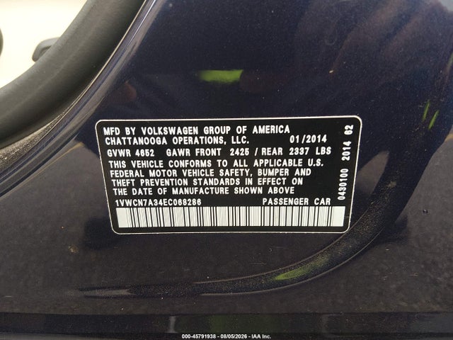 Aukcja sprzedaży 2014 Volkswagen Passat 2.0l Tdi Sel Premium, vin: 1VWCN7A34EC068286, numer aukcji: 45791938