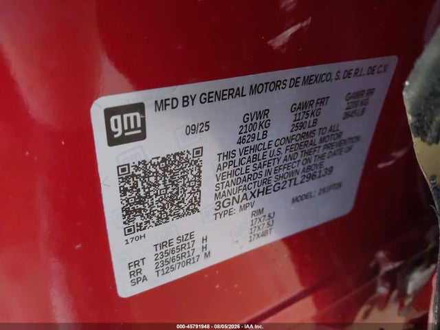 Продаж на аукціоні авто 2026 Chevrolet Equinox Fwd Lt, vin: 3GNAXHEG2TL296139, номер лоту: 45791948