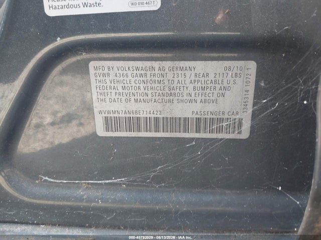 45792029 :رقم المزاد ، WVWMN7AN6BE714422 vin ، 2011 Volkswagen Cc Sport مزاد بيع