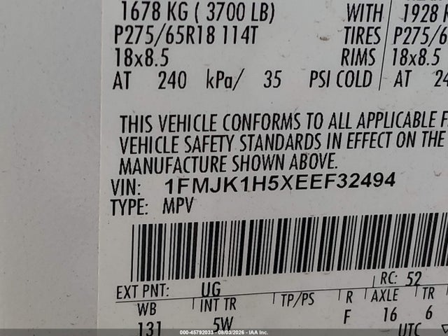 1FMJK1H5XEEF32494 Ford Expedition El King Ranch