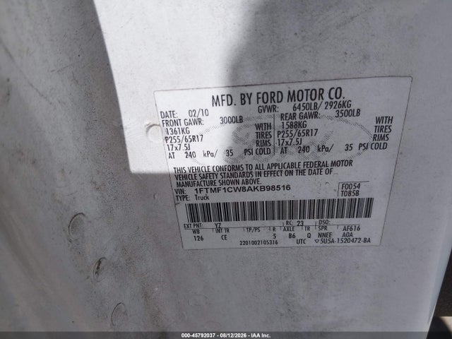 Aukcja sprzedaży 2010 Ford F-150 Stx/xl/xlt, vin: 1FTMF1CW8AKB98516, numer aukcji: 45792037
