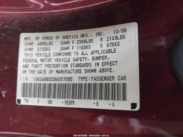Продажа на аукционе авто 2009 Acura Tl 3.5, vin: 19UUA86509A007085, номер лота: 45792066