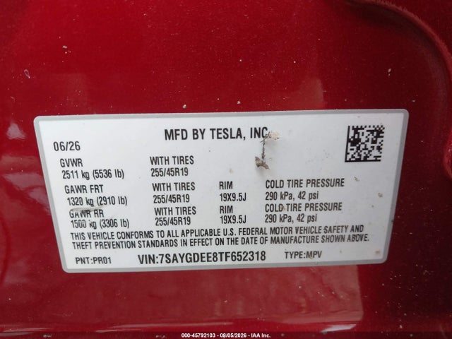 Продажа на аукционе авто 2026 Tesla Model Y All-wheel Drive/long Range Launch Series/premium All-wheel Drive, vin: 7SAYGDEE8TF652318, номер лота: 45792103