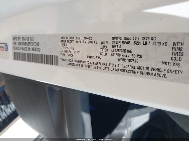 3C6LRVBG8PE517310 RAM Promaster 1500 High Roof 136 Wb