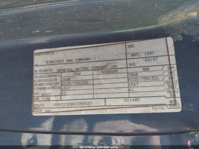 45792154 :رقم المزاد ، 1GBFG15RXV1059520 vin ، 1997 Chevrolet Chevy Van Yf7 Upfitter Pkg. مزاد بيع