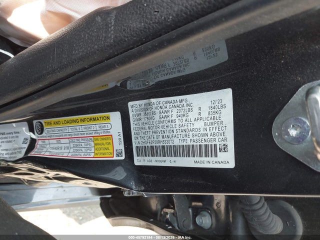 Aukcja sprzedaży 2024 Honda Civic Sport, vin: 2HGFE2F58RH533072, numer aukcji: 45792184