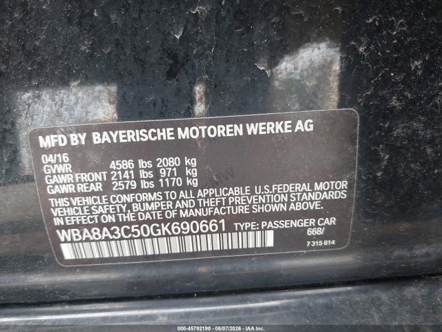 Продаж на аукціоні авто 2016 Bmw 320i Xdrive, vin: WBA8A3C50GK690661, номер лоту: 45792190