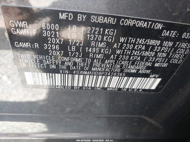 Aukcja sprzedaży 2023 Subaru Ascent Onyx Edition 7-passenger, vin: 4S4WMAHD8P3428365, numer aukcji: 45792209