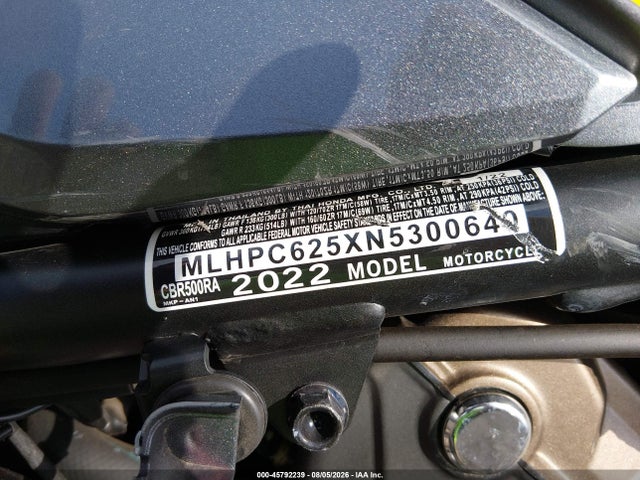 Продажа на аукционе авто 2022 Honda Cbr500 Ra, vin: MLHPC625XN5300640, номер лота: 45792239