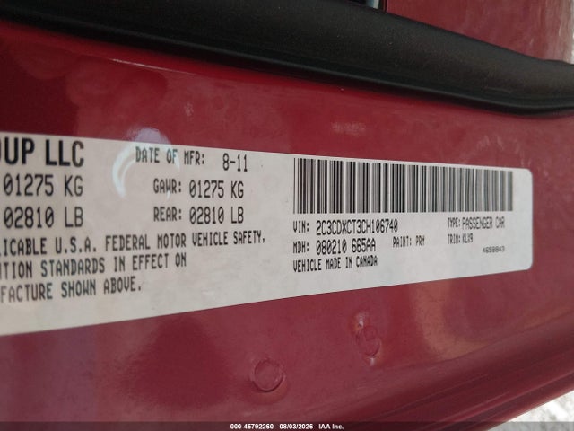 Продажа на аукционе авто 2012 Dodge Charger R/t, vin: 2C3CDXCT3CH106740, номер лота: 45792260