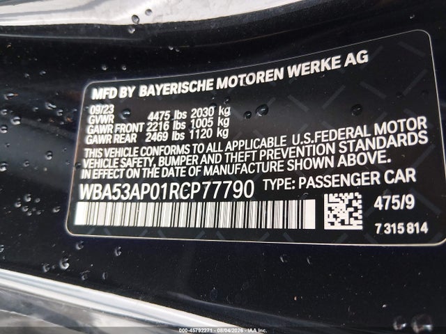 45792271 :رقم المزاد ، WBA53AP01RCP77790 vin ، 2024 Bmw 430i مزاد بيع