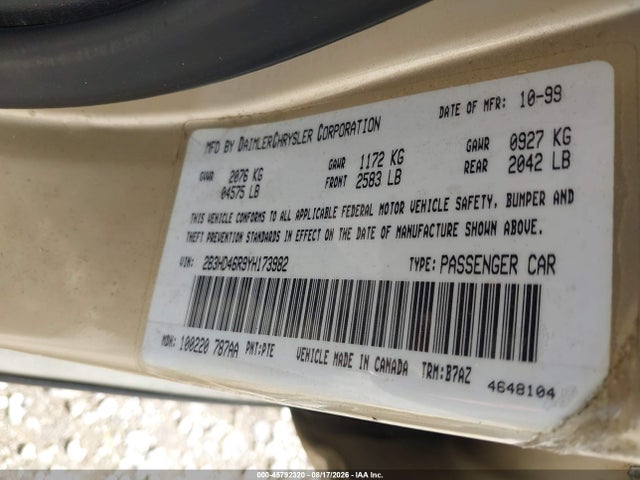 Aukcja sprzedaży 2000 Dodge Intrepid, vin: 2B3HD46R9YH173982, numer aukcji: 45792320