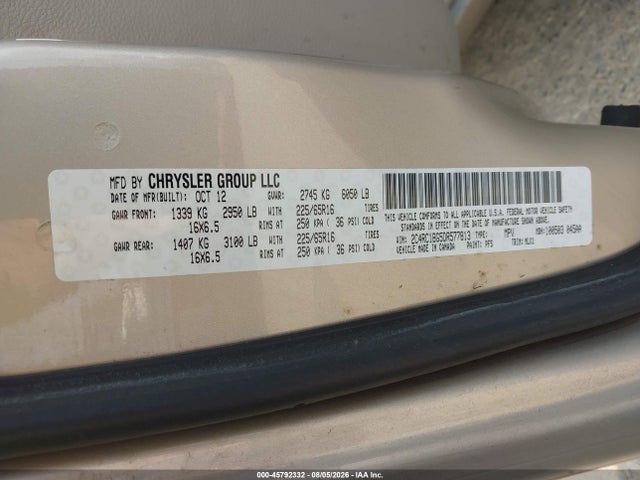 Aukcja sprzedaży 2013 Chrysler Town & Country Touring, vin: 2C4RC1BG5DR577813, numer aukcji: 45792332