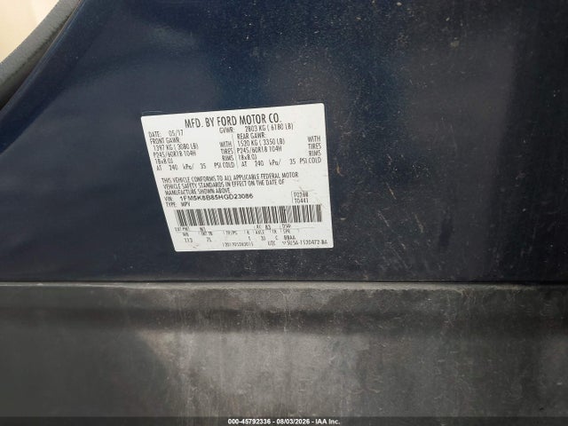 45792336 :رقم المزاد ، 1FM5K8B85HGD23086 vin ، 2017 Ford Explorer مزاد بيع