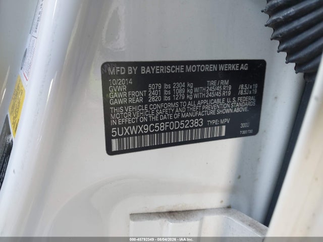 Aukcja sprzedaży 2015 Bmw X3 Xdrive28i, vin: 5UXWX9C58F0D52383, numer aukcji: 45792349