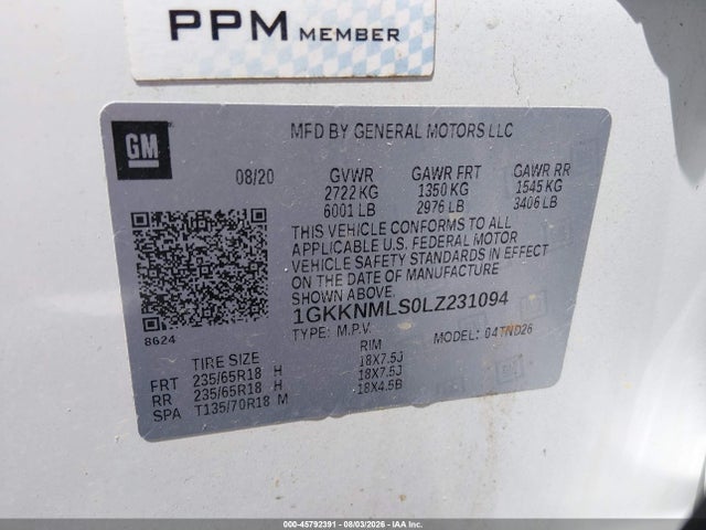 Продаж на аукціоні авто 2020 Gmc Acadia Fwd Slt, vin: 1GKKNMLS0LZ231094, номер лоту: 45792391