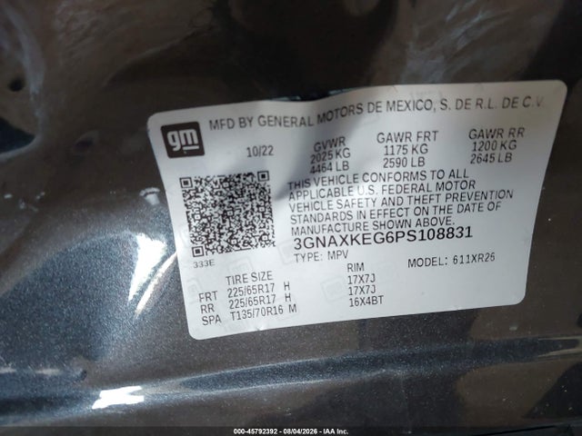 2023 Chevrolet Equinox Fwd Lt მანქანა იყიდება აუქციონზე, vin: 3GNAXKEG6PS108831, აუქციონის ნომერი: 45792392