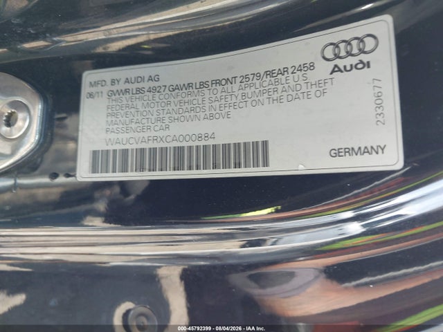 Продаж на аукціоні авто 2012 Audi S5 Premium Plus, vin: WAUCVAFRXCA000884, номер лоту: 45792399