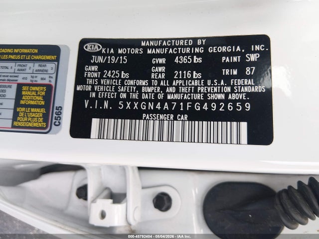 Aukcja sprzedaży 2015 Kia Optima Ex, vin: 5XXGN4A71FG492659, numer aukcji: 45792404