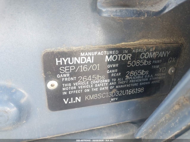 45792448 :رقم المزاد ، KM8SC13D32U166198 vin ، 2002 Hyundai Santa Fe Gls/lx مزاد بيع