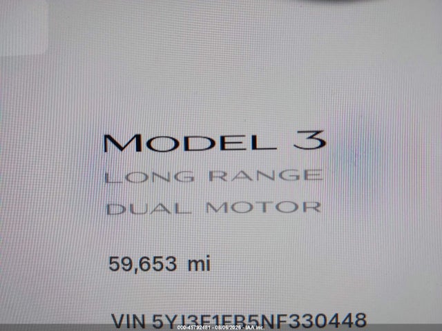 5YJ3E1EB5NF330448 Tesla Model 3 Long Range Dual Motor All-wheel Drive