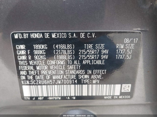 Honda HR-V EX 2018 3CZRU6H57JM700914 Image 9