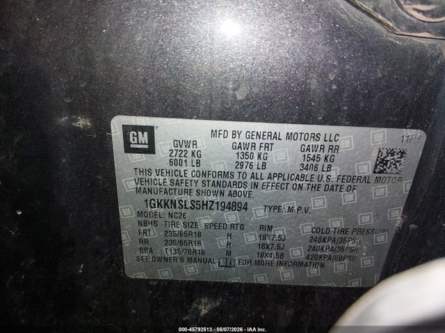 Продаж на аукціоні авто 2017 Gmc Acadia Sle-2, vin: 1GKKNSLS5HZ194894, номер лоту: 45792513
