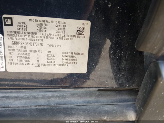 45792524 :رقم المزاد ، 1GKKRSKD6HJ173378 vin ، 2017 Gmc Acadia Limited مزاد بيع